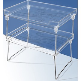Halyuhn Kitchen Stackable Shelves 2Pack, Cabinet Storage Shelf Rack, Foldable Countertop Shelf Organizer for Kitchen, Bedroom and Bathroom, Cabinet Storage Organization-Clear