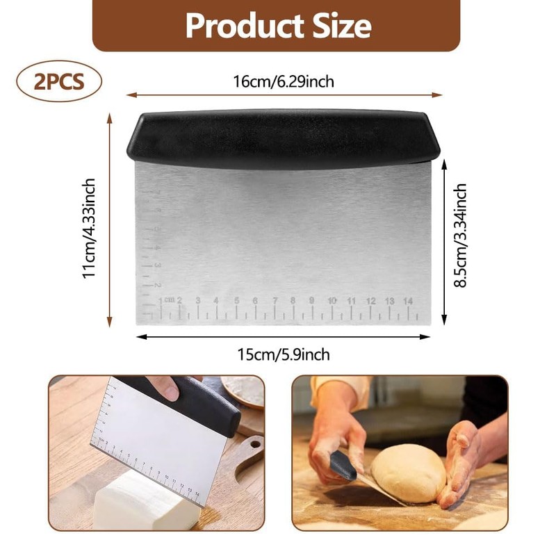 2 Pieces Baking Dough Cutter,Stainless Steel Kitchen Tools, 16x11cm Bench