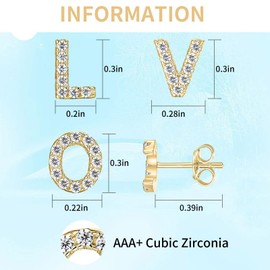 Initial Stud Earrings for Girls 18K Gold Plated CZ Simulated Diamond Stud Earrings Hypoallergenic Earrings for Women (A)