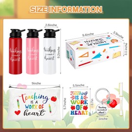 Nuogo 6 Set 36 Pcs Teacher Appreciation Gifts Set Thank You Gifts Bulk, 25 oz Portable Water tumblers Makeup Bag Gift Boxes Greeting Cards Inspiration Accessories for Teacher's Day Back to School