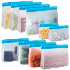 Careuoklab 10 Packs Reusable Food Storage Bags, Stand Up Large Capacity Ziplock Freezer Bags, Leakproof BPA Free, Easy Seal & Food Storage Tools Containers for Fridge Organization, Kitchen