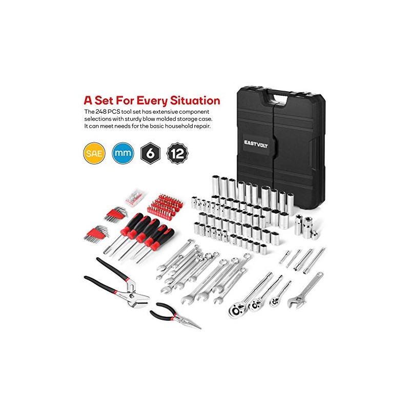 Eastvolt 248 Pieces Mechanics Tool Set, General Purpose Mixed Sockets