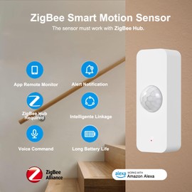 ZigBee Smart Motion Sensor, Intelligent Motion Sensor for Home Security, Wireless Motion Sensor with Remote Monitoring App, Voice Command Compatible with Alexa. ZigBee Hub Required. 2 Pack