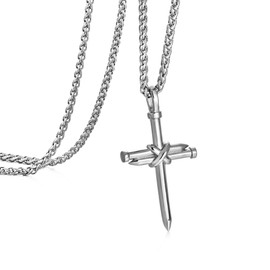 Murtoo Cross Necklace for Men，Stainless Steel Chain with Silver Nail Cross Pendant, Cross Mens Necklace Simple Jewelry Gift Idea for Men Hussband Boyfriend (Silver-Wheat Chain, 20")