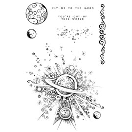 KatKin Krafts KK0040 Fly Me to The Moon Clear Stamp Set, 6" x 8", Clear, 6" x 8"