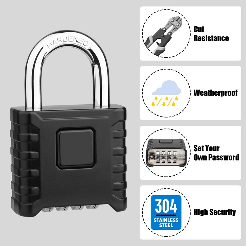 Diyife Heavy Duty Combination Padlock, Large Outdoor Padlock [One-Touch Unlocking]