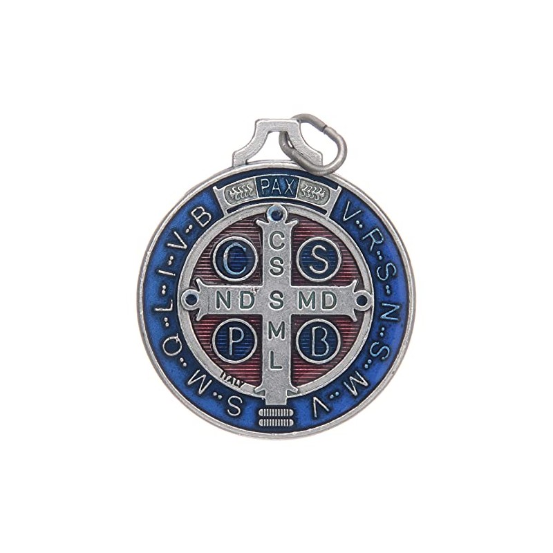 Medal Saint Benedict Zamak Silver-Plated Enamelled Various Sizes 9 mm