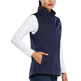 BALEAF Women's Lightweight Vest Softshell Sleeveless Jacket Windproof Stand Collar with Zipper Pockets Running Hiking Golf Navy Blue M