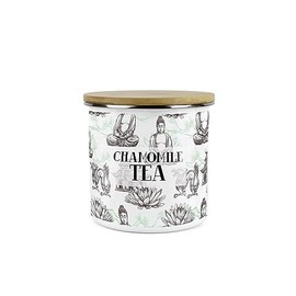 Purely Home Asian Style Chamomile Tea Storage Canister - Continental Design Metal Enamel Medium Sized Food Storage Container
