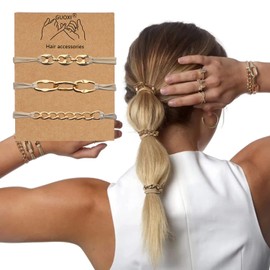 GUOXI Chain Metal Design 2 in 1 Elastic Bracelet Hair Ties Bohemian Style Women Hair Scrunchies Ponytail Holder Hair Bands For Thick and Curly (3PCS Brown)