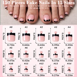 Fake Toe Nail Press ons-Black French Tip Press on Toenails for Women,150pc