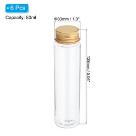 PATIKIL 80ml Plastic Test Tubes with Screw Caps, 6Pcs 128x33mm Flat Bottom Tubes for Scientific Party Decoration Candy Bead Storage Bath Salt, Gold Tone