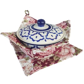 CUSHYSTORE 2X Bowl Pot Cozy Huggers Holders Heat Cold Resistant Anti-Scalding Canvas (Red Roses)