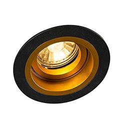 Qazqa Recessed Modern Chuck Round Black with Gold & Brass Interior Lighting/Living Room/Bedroom/Kitchen Metal Round LED GU10 Max 1 x 50 Watt