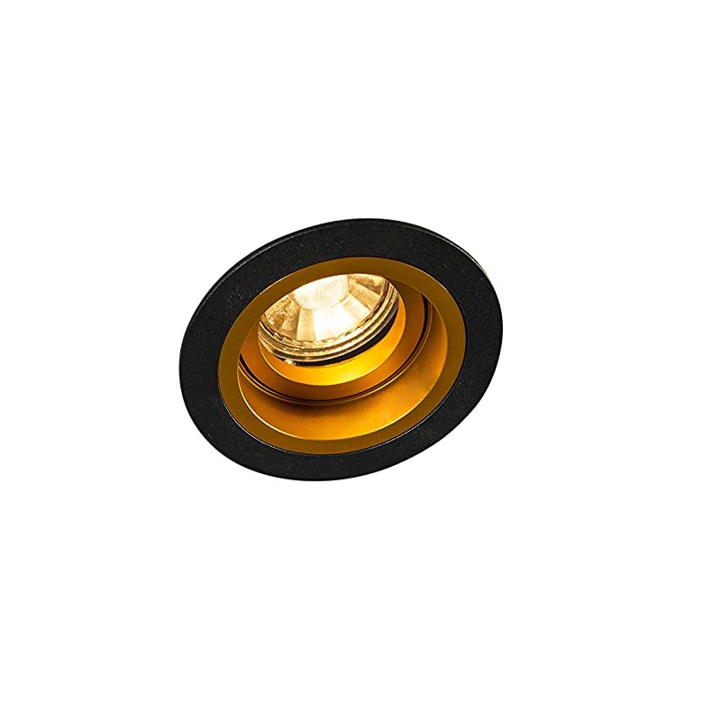 Qazqa Recessed Modern Chuck Round Black with Gold & Brass