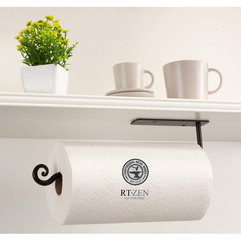 RTZEN Under Cabinet Black Paper Towel Holder - Handcrafted Rustic