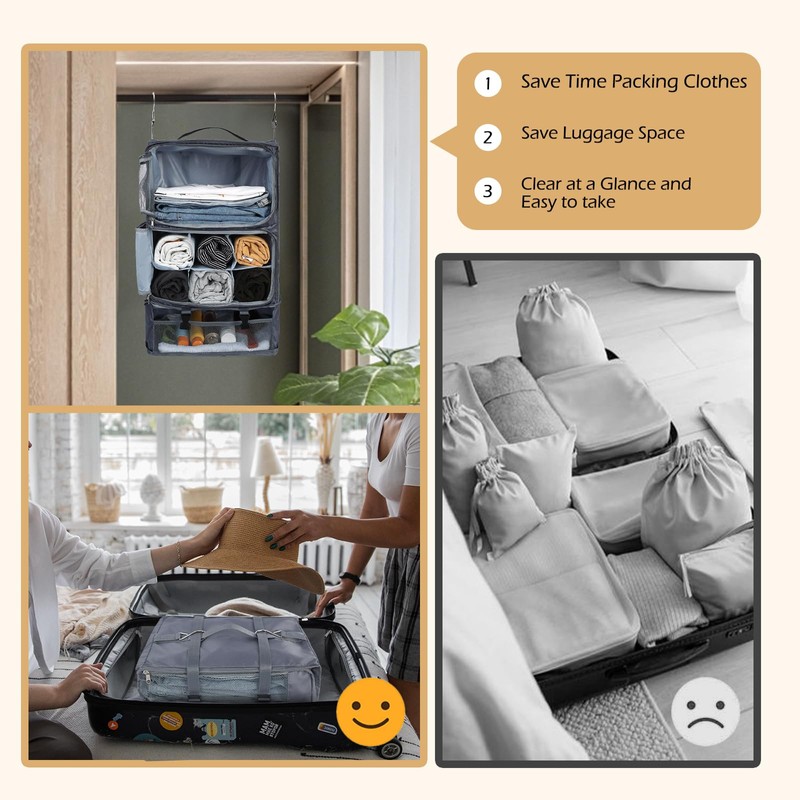 Surblue Hanging Travel Shelves Compression Packing Cube for Carry-on Luggage