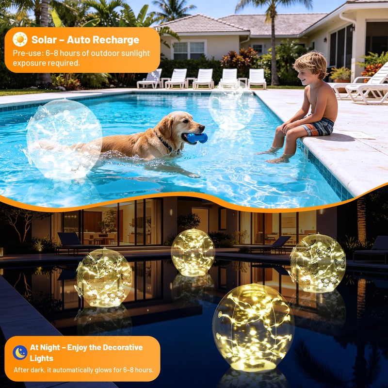 2 Pack Floating Pool Lights Solar Powered 14 inch Pool