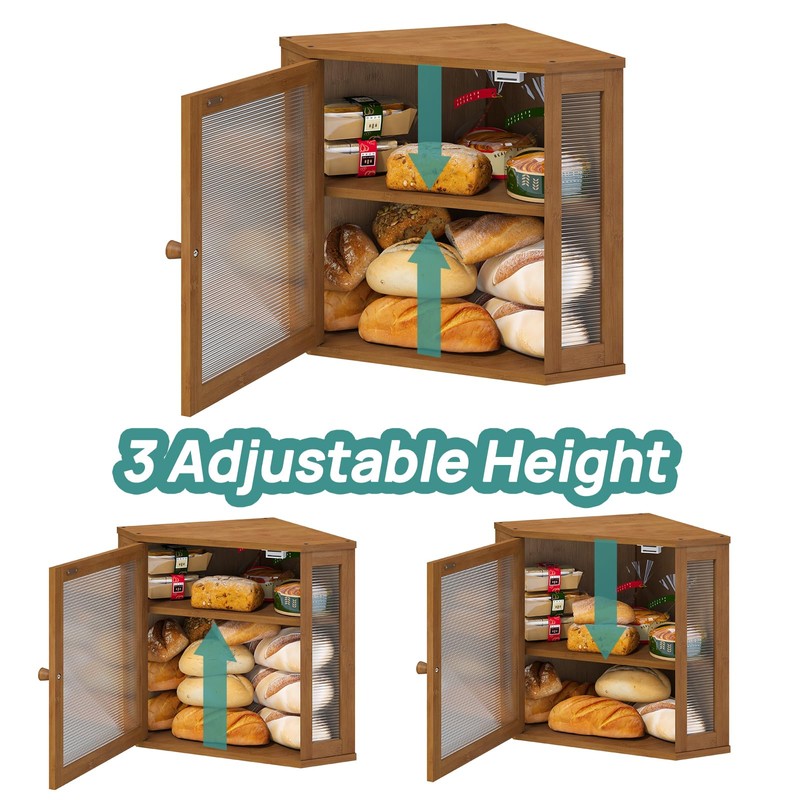 viewcare Corner Bread Box for Kitchen Counter, Bamboo Wood Large