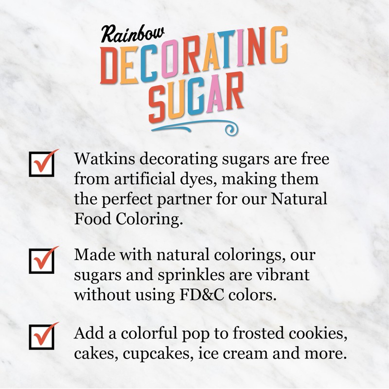 Watkins Rainbow Decorating Sugar, Non-GMO, 4.6 Ounce, Pack of 3