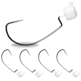 Reaction Tackle Tungsten Mushroom Head Ned Rig Shroom Jig Heads for Finesse Fishing, Weedless Jig Head for Bass Fishing with Soft Lures (5-Pack) 1/10oz White EWG