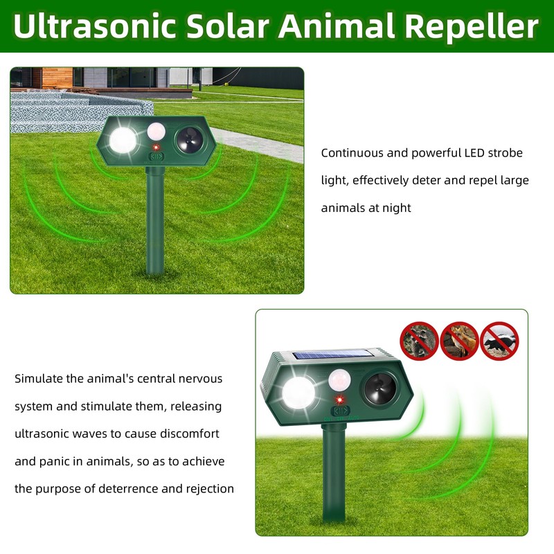 2 Pack Ultrasonic Solar Animal Repellent Cat Deterrent Outdoor,Deer Repellent