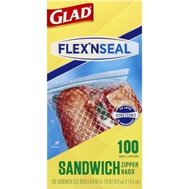 GLAD FLEXN' SEAL Zipper Food Storage Sandwich Bags, On-the-Go Snack and Lunch Bags, Zipper Sandwich Sealer, Microwave Safe, BPA Free, 100 Count (Pack of 1)
