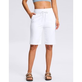 G - Bermudas graduales para mujer, con bolsillos, 10 pulgadas, hasta la rodilla, pantalones cortos largos de cintura alta para caminar, entrenamiento atlético, Blanco, XX-Large