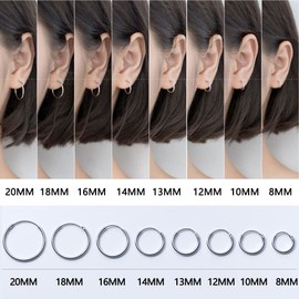Gokei 925 Sterling Silver Hoop Earrings, Simple, Unisex, Hypoallergenic, Rings, Hoops, Cartilage Earrings, Accessories For Men and Women