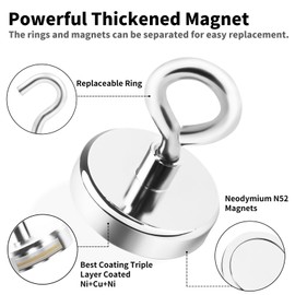 DTLHCNCT 300 lbs(136 KG) Pulling Strong Neodymium N52 Fishing Magnets,Rare Earth Magnet with Double Substitution Handle Diameter for Retrieving in River and Magnetic Fishing，Diameter 2inch(50.8mm)