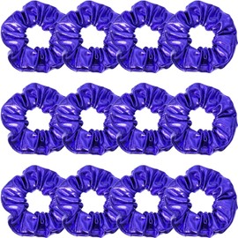12 Pcs PU Leather Cheer Hair Scrunchies Gold Scrunchy School Performance Ponytail Holder Hair Accessories for Cheerleading Teen Girls College Sports (Blue)