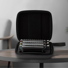 JDR Harmonica Carry Case Harmonicas Storage Carrying Case Bag with Shoulder Strap Zippered Display Cases for 4 including for Trochilus and Blues Armonicas
