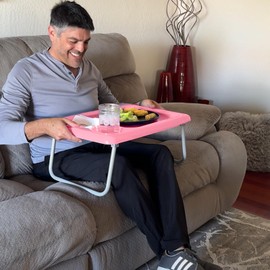 Brink House Folding Laptop Bed Tray Table (Set of 2), Coral Pink, 17 x 22 x 8 inches, Portable Indoor-Outdoor Bed Trays with Space for TV Dinners, Laptop, Utensils, and Drinks