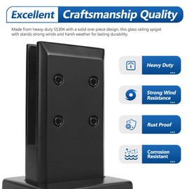 LukLoy 304 Stainless Steel Glass to Glass Spigot NW 1.4KG Heavy Duty Glass Railing Clamp Matte Black Glass Railing Spigot Home Garden Stairs Railing Balcony Glass Floor Clamp (4, 180 Degree)