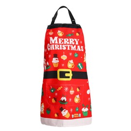 Christmas Aprons, 27.6x23.6in Funny Baking Aprons with Pockets Merry Christmas Design Xmas Waterproof Kitchen Accessories Holiday Cooking Aprons for Adults Women Men Bakers Chef Gift (Red)
