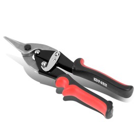 DNA MOTORING TOOLS-00110 High Carbon Steel Tin Snip Tool, 10 Inches Serrated Jaws, Straight Cut Tin Snip w/Rubberized Handle, Built-in Thumb Lock