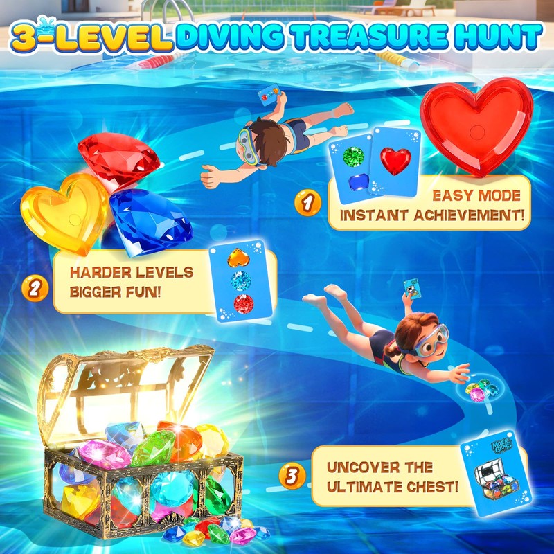 Diving Toys for Kids, Seek Treasure Underwater Pool Gem Hunt