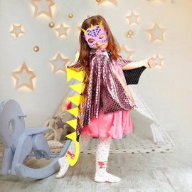 Landifor 2pcs Dinosaur Costume for Kids Pink Dino Fancy Dress Outfit Dragon-Wings Cape with Dino Mask for 3-8 Years Toddler Jurassic Themed Party Costume Cosplay Pretend Play