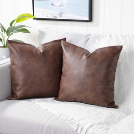 YAERTUN Set of 2 Faux Leather Decorative Throw Pillow Covers Modern Solid Outdoor Cushion Cases Luxury Pillowcases for Couch Sofa Bed 26x26 Inches Dark Brown