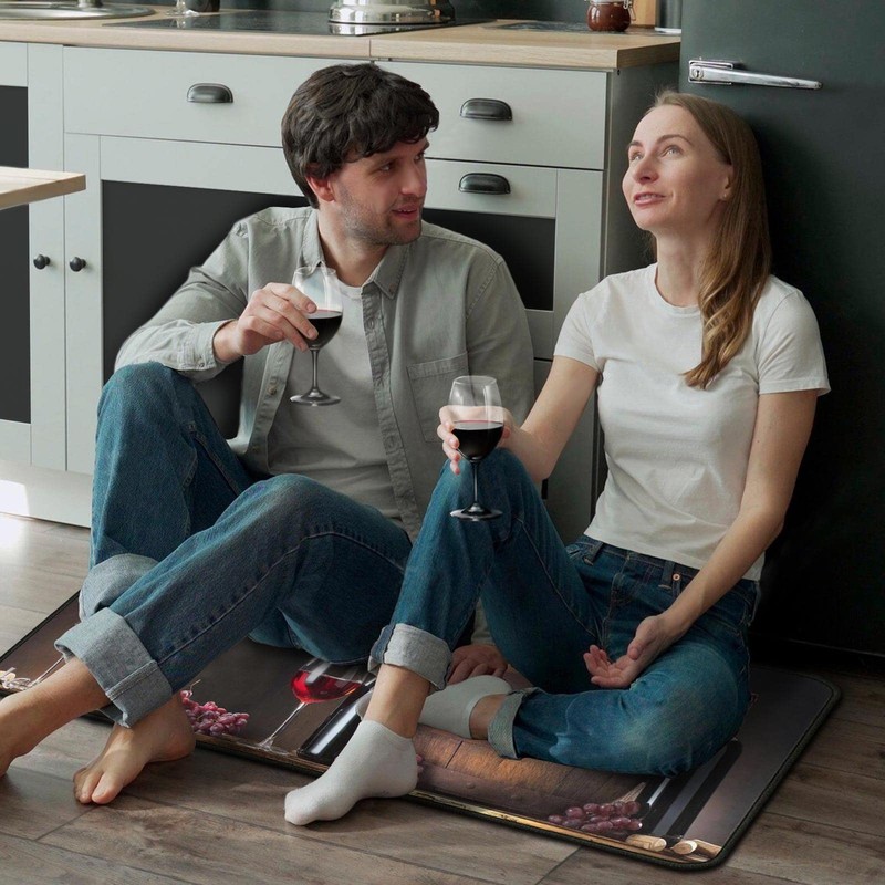 2Pcs Wine Kitchen Rugs Set of 2 Floor Mats for