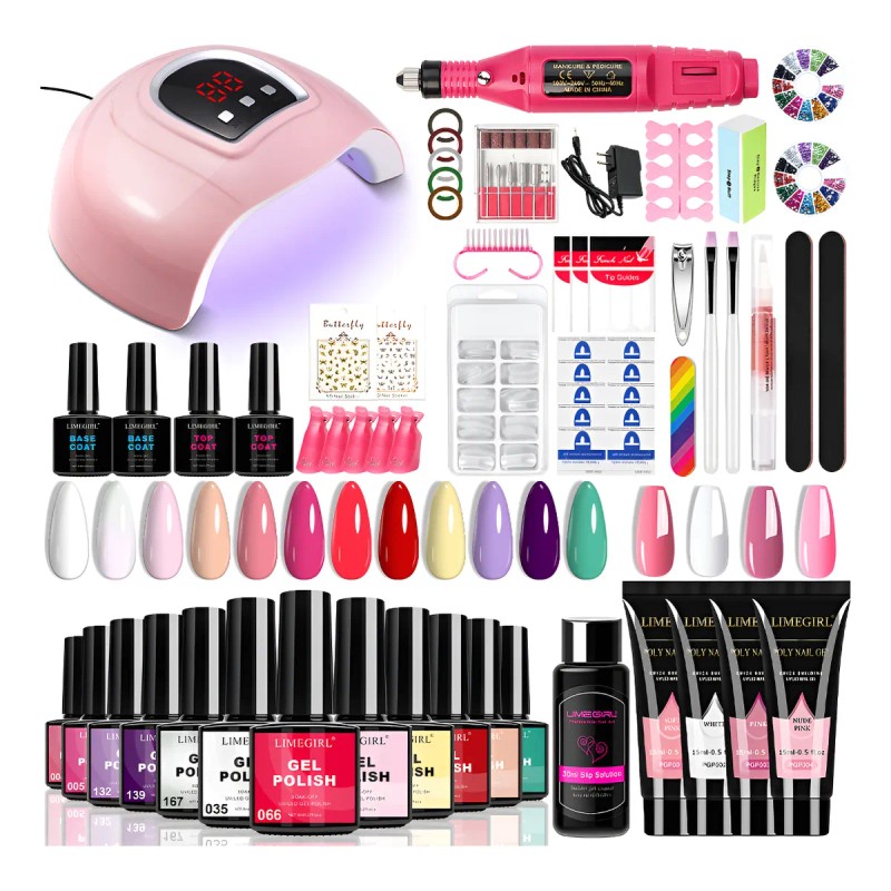 Polygel Kit Esmaltes Unas + Lampara Unas Led/uv+base+top