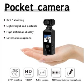Cámara de Acción de Mano, 4K HD Videocámara de Bolsillo WiFi Mini Cámara Deportiva, 270° Rotación, 16MP Foto, Estabilización, 30m Estuche Impermeable, Clip de Micrófono para Viajes