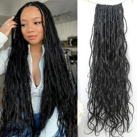 Boho Faux Locs Human Hair Curls Crochet Bohemian Braids Human Hair Knotless Pre Looped Synthetic Goddess Braids With Human Hair Curly Ends Body Wave For Braiding Meadow hair 18Inch 72Locs