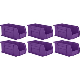 Hudson Exchange 11" x 5-1/2" x 5" (6 Pack) Plastic Stackable Storage Bin and Hanging Container, Purple