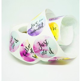 1.5 Inch Watercolour Motivational Stickers Roll, Envelope Seal Stickers for Packaging Boxes and Gift Bags, Inspiratinal Stickers for Scrapbook, Planner, Journal, Book, Cool Encouragment Quotes Stickers for Adult, Teens, Kids