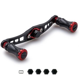 HEIGHTEN 3.6 inches (92 mm) Bait Reel Handle for Shimano, Daiwa, Abu Garcia, Compatible with Bait Reel, Chess Series (3.6 inches (92 mm), Black (Handle)/Black & Red (Knob)) (HT05902)