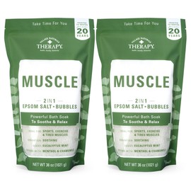 Village Naturals Therapy Muscle Foaming Epsom Soak, Eucalyptus Mint Scent, 36 oz, Pack of 2