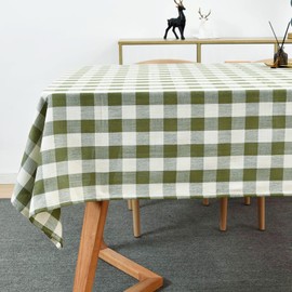 Yofori Gingham Tablecloth, Heavy Duty Cotton Blend Table Cloth for Rectangle Tables Checkered Tablecloth for Kitchen Dinning Outdoor Picnics (Green, 135 x 180 cm)