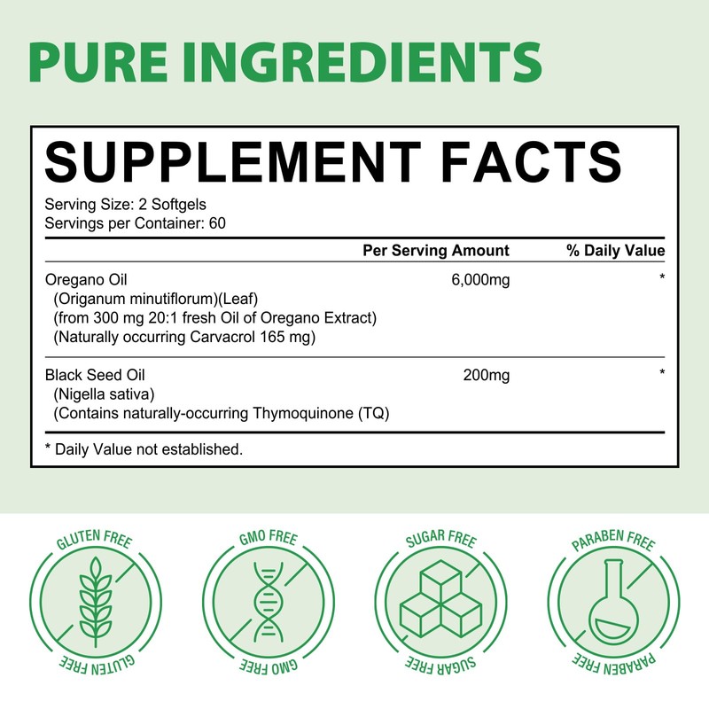 Wild Oregano Oil Softgels with Black Seed Oil - 6,000mg