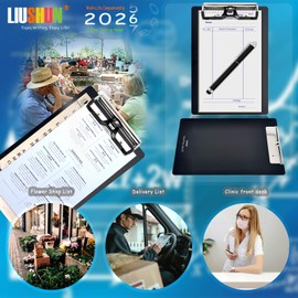 Small Aluminum Clipboard Metal A5 w/Stainless Hangable Pen Holder Low Profile Clip Board 9" x 6" Memo Message Half Letter for School Office Business Medical Workshop Factory Supplies (Black, A5)